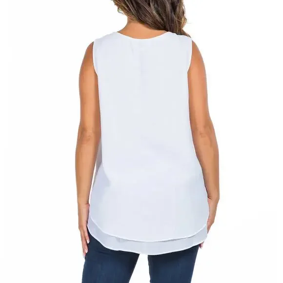 Cristina B Sleeveless Tunic Women L White Layered NWT - Picture 3 of 4